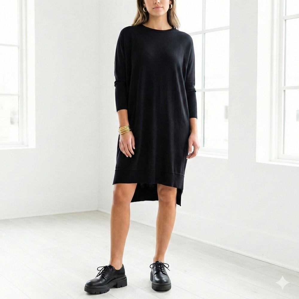NOEN Denmark Black Cotton Cashmere Knit Oversized Tunic Sweater - XS / Small
